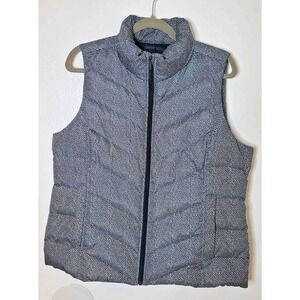 Lands End Women's Sz M Down Feather Puffer Vest Herringbone Outdoor Activewear